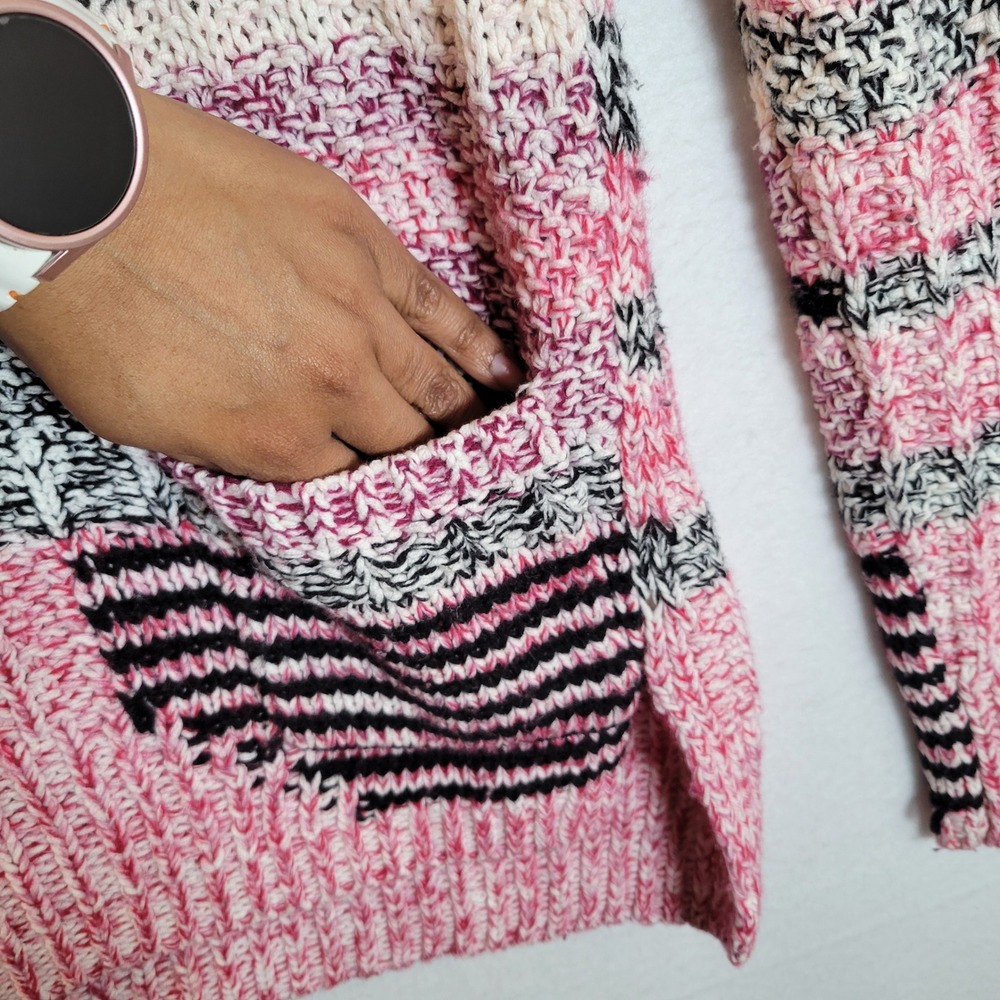 Sparrow Womens Striped Patchwork Knit Turtleneck Sweater Size Small Pink Crochet - Picture 5 of 10